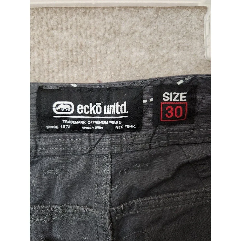 Ecko Unltd Belted Cargo Shorts Mens 30 Gray Ripstop NEW